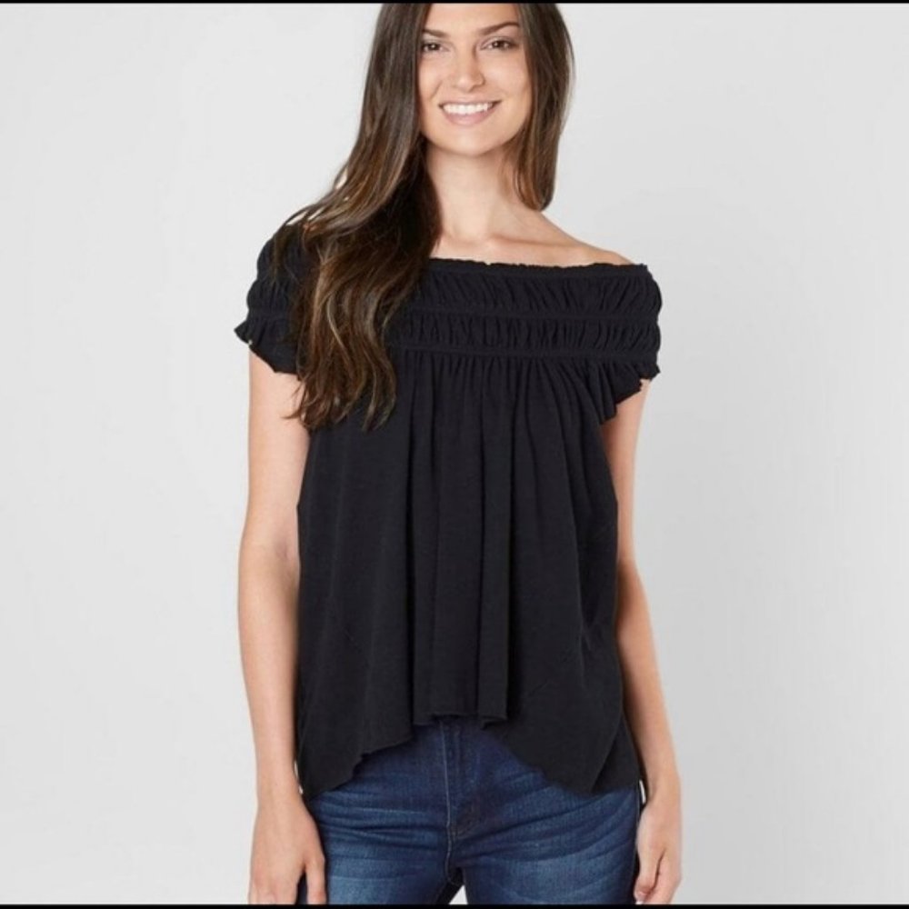 Free People We the Free Black Coconut Gathered Top